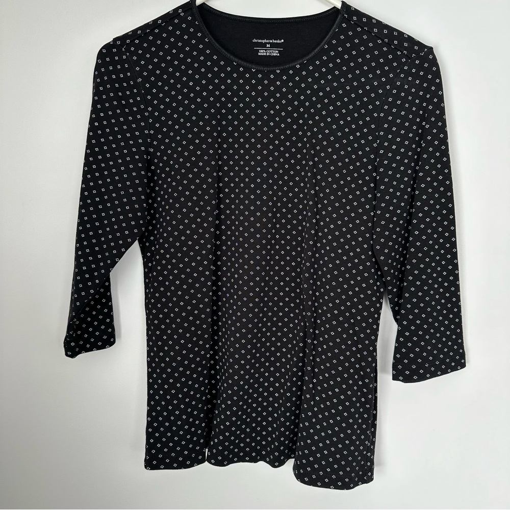Christopher & Banks Black‎ and White 3/4 Sleeve Fitted Blouse